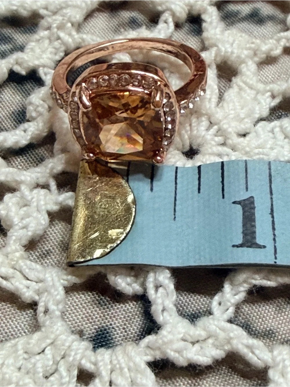 New elegant halo ring 18k rose gold plated morganite cubic zirconia‎ size 7